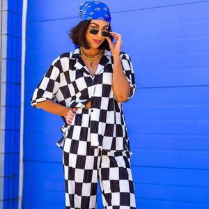 Dressed in Lala Checkerboard Plisse Top